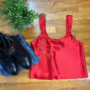 Inner Most Vintage 90s Womens Medium Vintage Red Satin Floral Embroidered Lolita